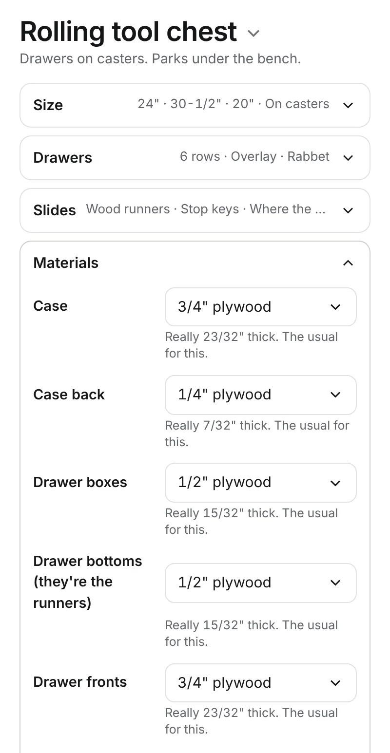 Choosing materials for a tool chest