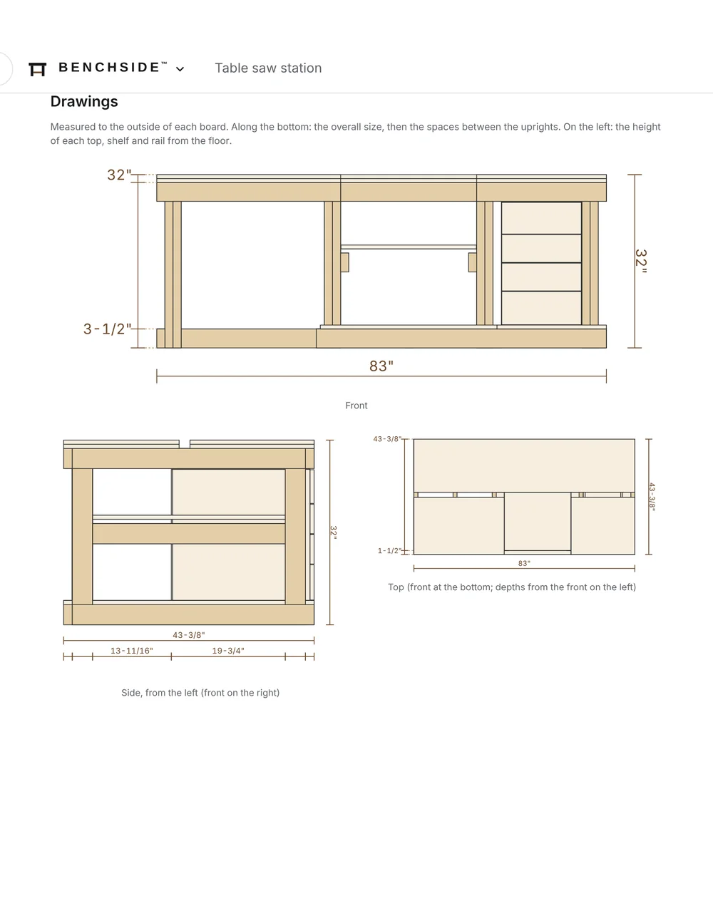 A dimensioned drawing page from a build plan